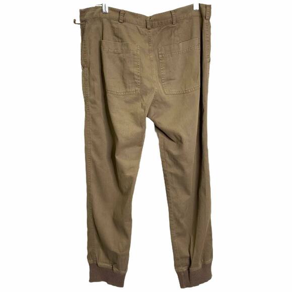 Monrow Women Jogger Pants Tan Flat Front Mid-Rise Drawstring Cozy Soft Cargo 30 - Picture 4 of 7
